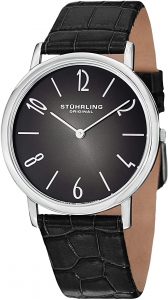 Stuhrling Original Men's 140A.01 "Cuvette Contra" Stainless Steel and Black Leather Band Ultra-Slim Watch