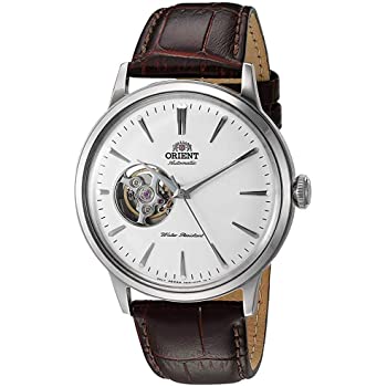 Orient 'Bambino Open Heart' Automatic Stainless Steel and Leather Dress Watch, Mechanical Watches