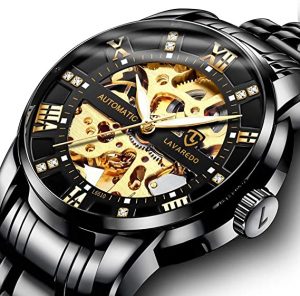 Men’s Watch Luxury Mechanical Stainless Steel Skeleton Waterproof Automatic Self-Winding Rome Number Diamond Dial Wrist Watch
